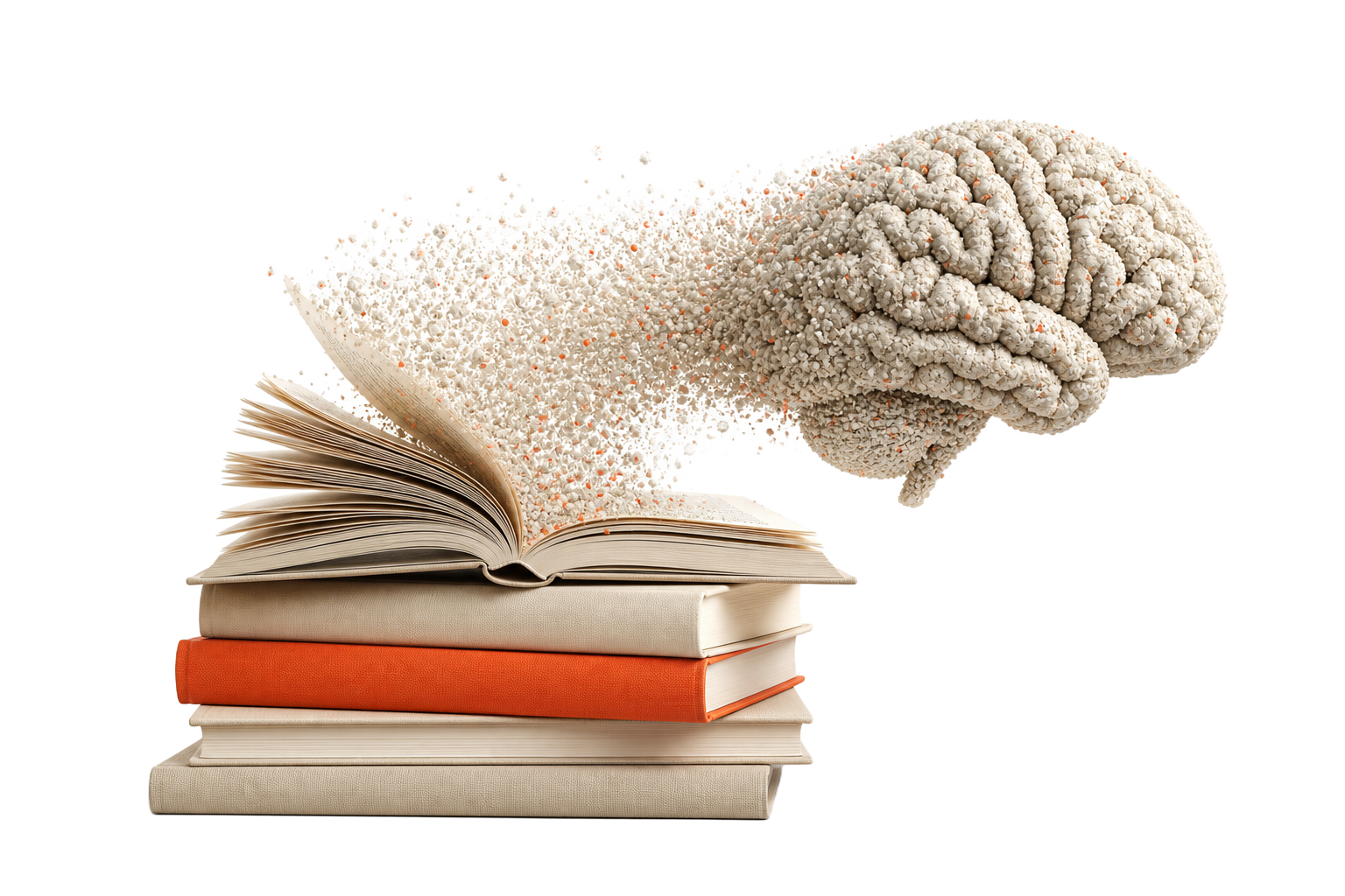 Stack of books dissolving into a particle brain — GradeARC